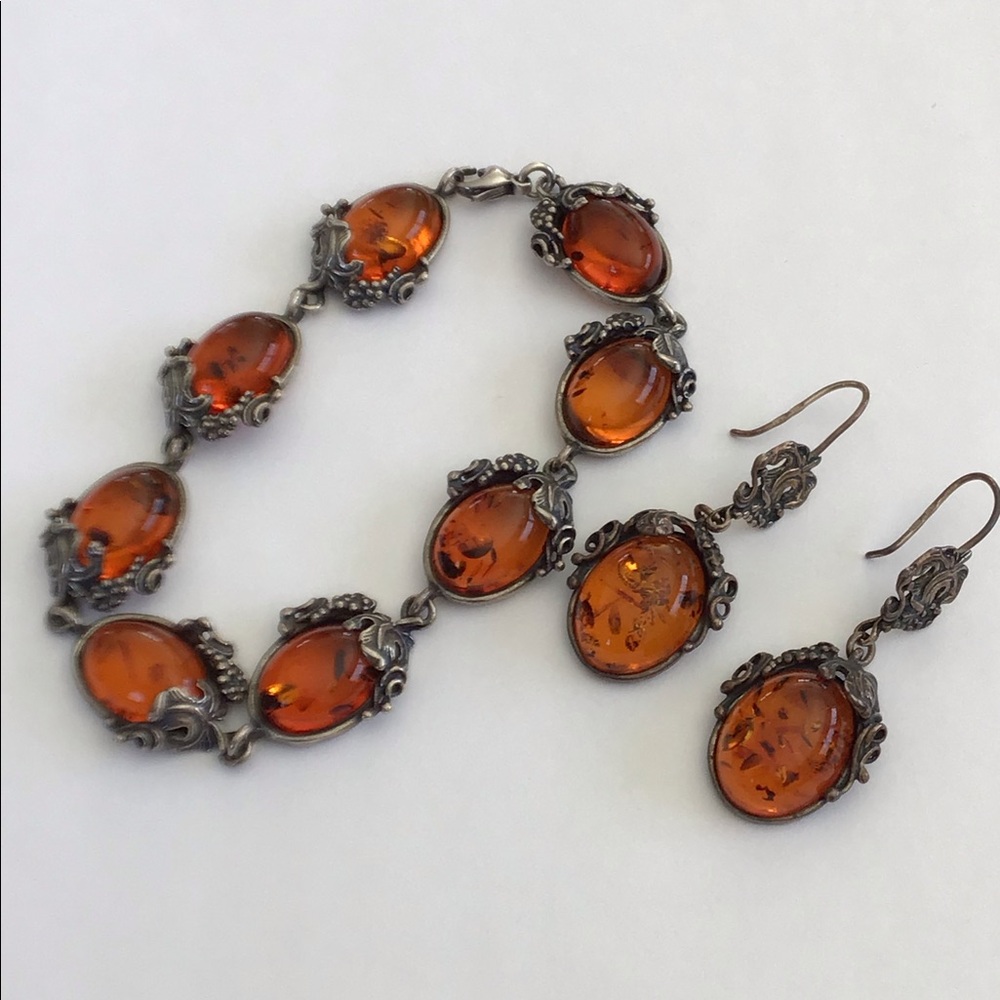 Art Nouveau Sterling Baltic Amber Grapes Bracelet